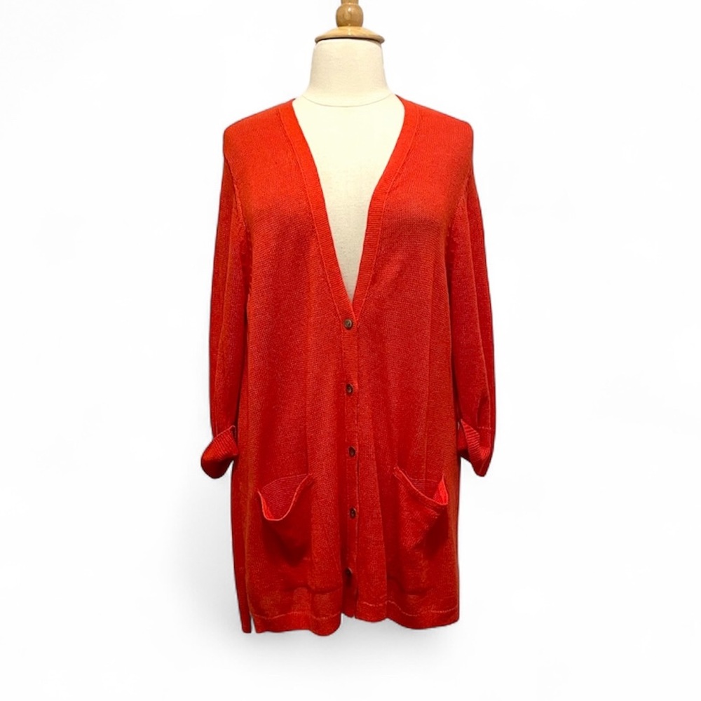J. Jill Orange Linen Cardigan Sweater 2/3XL
